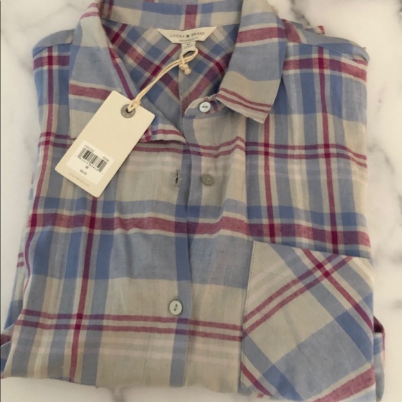 Lucky Brand Classic Plaid Short Sleeve Shirt M NWT - Picture 8 of 10